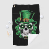 Sugar Skull St Patrick Day Lucky Kleeblatt Golfhandtuch (Insitu)
