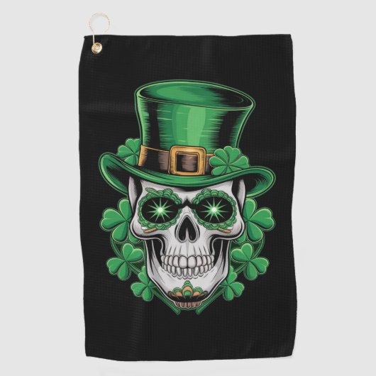 Sugar Skull St Patrick Day Lucky Kleeblatt Golfhandtuch (Vorderseite)