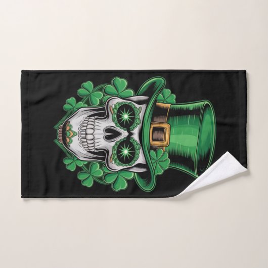 Sugar Skull St Patrick Day Lucky Kleeblatt Handtuch (Handtuch)