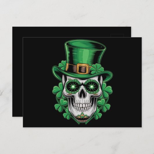 Sugar Skull St Patrick Day Lucky Kleeblatt Postkarte (Vorne/Hinten)