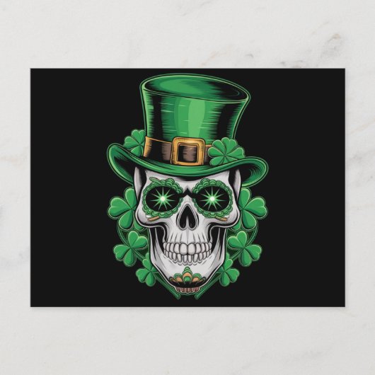 Sugar Skull St Patrick Day Lucky Kleeblatt Postkarte (Vorderseite)