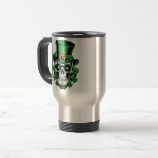 Sugar Skull St Patrick Day Lucky Kleeblatt Reisebecher (Vorderseite Links)