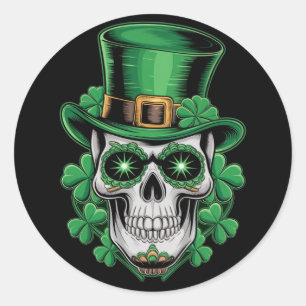 Sugar Skull St Patrick Day Lucky Kleeblatt Runder Aufkleber