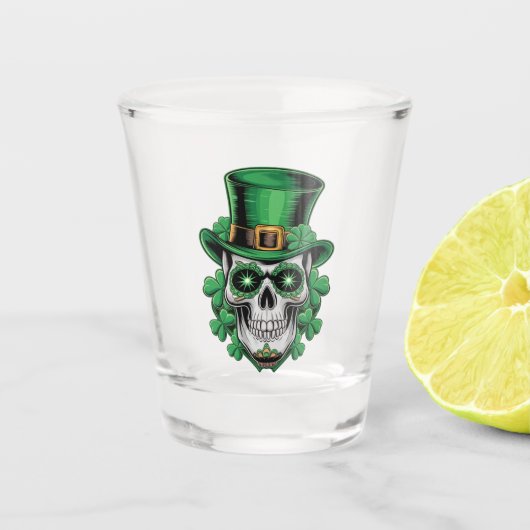 Sugar Skull St Patrick Day Lucky Kleeblatt Schnapsglas (Vorderseite)