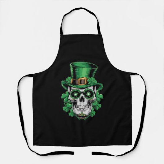 Sugar Skull St Patrick Day Lucky Kleeblatt Schürze (Vorderseite)