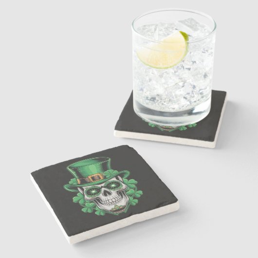 Sugar Skull St Patrick Day Lucky Kleeblatt Steinuntersetzer (Seitenansicht)