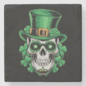 Sugar Skull St Patrick Day Lucky Kleeblatt Steinuntersetzer (Vorderseite)
