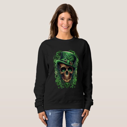 Sugar Skull St Patricks Day Irish Skull Leprechaun Sweatshirt (Vorne ganz)