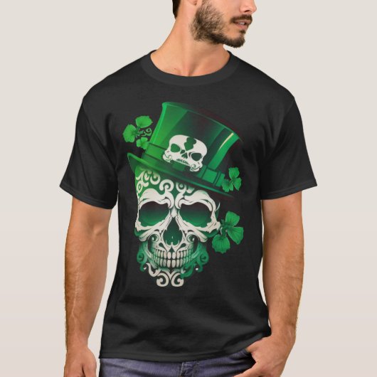 Sugar Skull St Patricks Day Irish Skull Leprechaun T-Shirt (Vorderseite)