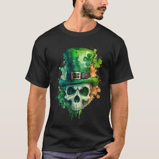 Sugar Skull St Patricks Day Irish Skull Leprechaun T-Shirt (Vorderseite)
