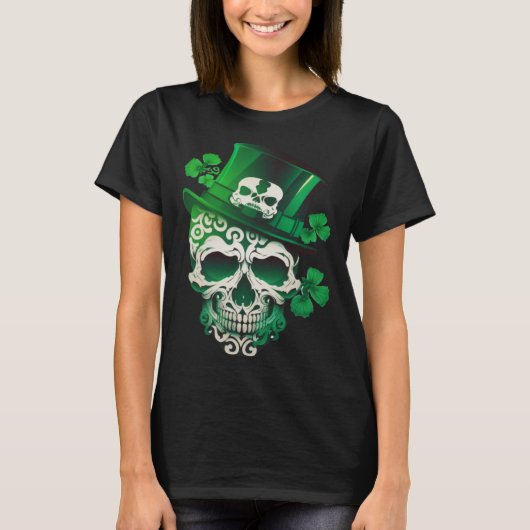 Sugar Skull St Patricks Day Irish Skull Leprechaun T-Shirt (Vorderseite)