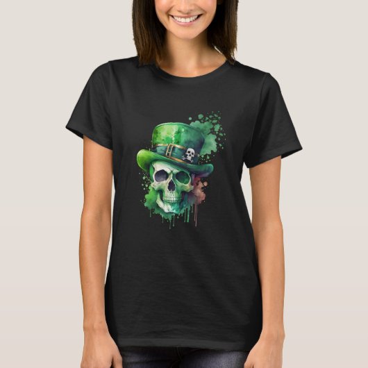 Sugar Skull St Patricks Day Irish Skull Leprechaun T-Shirt (Vorderseite)