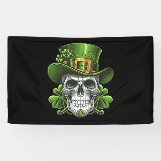 Sugar Skull St Patrick's Day Kleeblatt Banner (Horizontal)