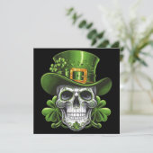 Sugar Skull St Patrick's Day Kleeblatt Einladung (Stehend Vorderseite)