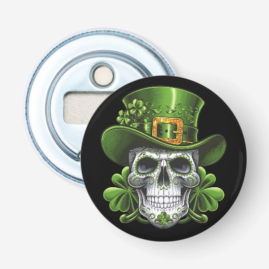 Sugar Skull St Patrick's Day Kleeblatt Flaschenöffner (Vorderseite)
