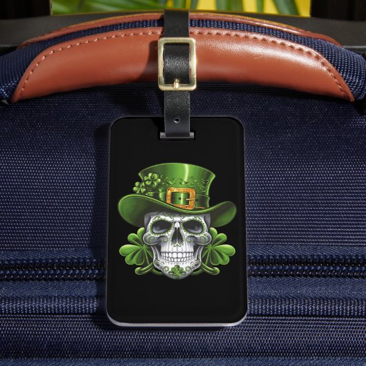 Sugar Skull St Patrick's Day Kleeblatt Gepäckanhänger (Vorderseite Insitu 2)