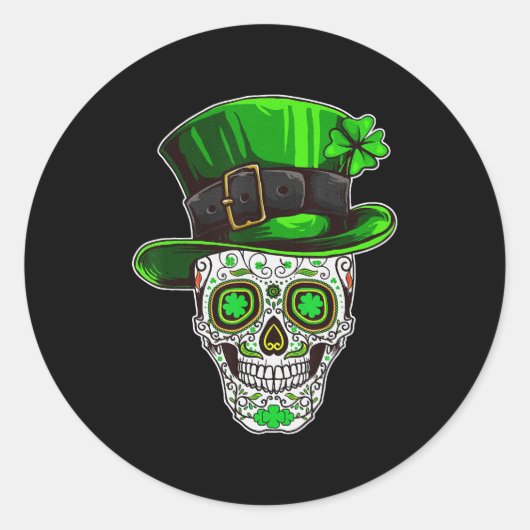 Sugar Skull St Patrick's Day Kleeblatt Leprechaun Runder Aufkleber (Vorderseite)