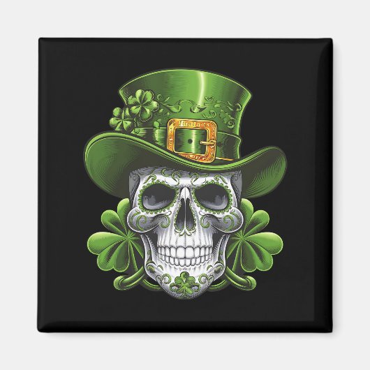 Sugar Skull St Patrick's Day Kleeblatt Magnet (Vorne)