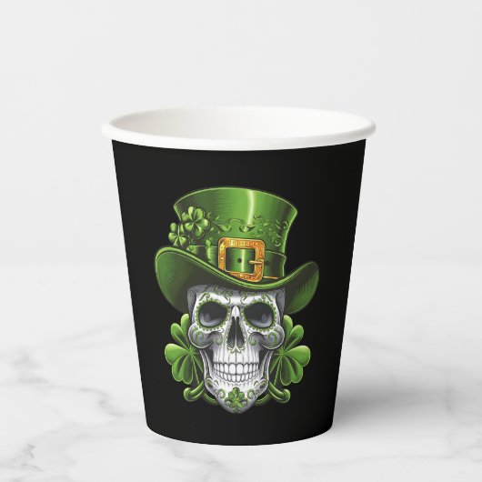 Sugar Skull St Patrick's Day Kleeblatt Pappbecher (Vorderseite)
