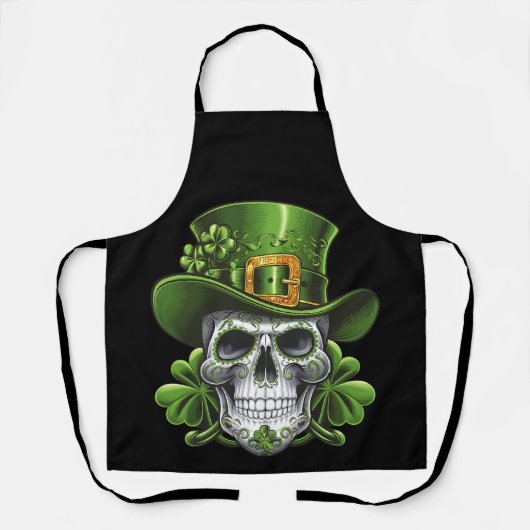 Sugar Skull St Patrick's Day Kleeblatt Schürze (Vorderseite)