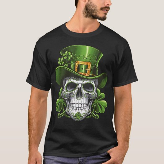 Sugar Skull St Patrick's Day Kleeblatt T-Shirt (Vorderseite)