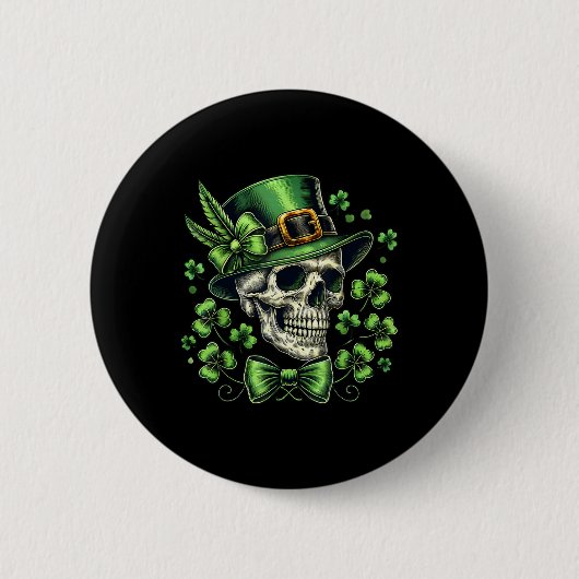 Sugar Skull St Patricks Day Leprechaun Kleeblatt M Button (Vorderseite)