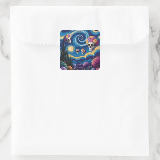 Sugar Skull Starry Night Sticker (Tasche)