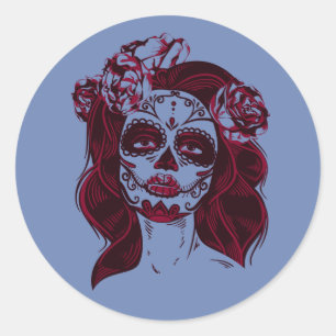 Sugar Skull Sticker Girl Blauer Tag der Toten