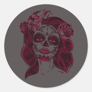 Sugar Skull Sticker Girl Gray - Tag der Toten