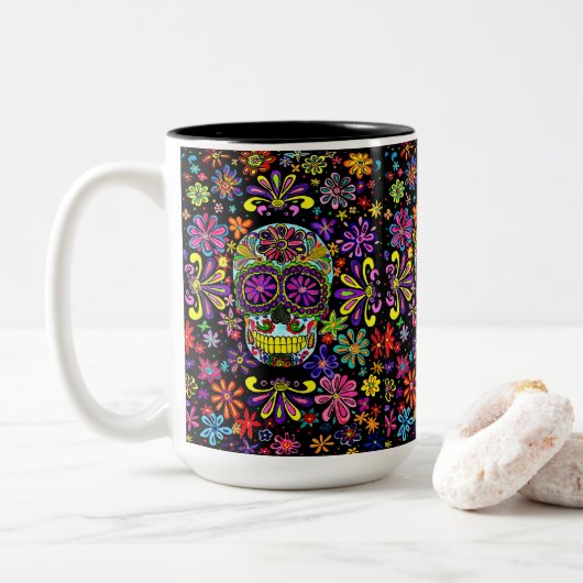 Sugar Skull-Tasse Zweifarbige Tasse (Mit Donut)