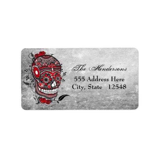 Sugar Skull Tattoo Design Mexikanische Illustratio Adressaufkleber (Vorne)