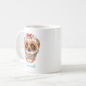 Sugar Skull Wasserfarbe Halloween Monogramm Kaffeetasse (Vorderseite Links)