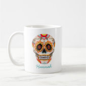 Sugar Skull Wasserfarbe Halloween Monogramm Kaffeetasse (Links)