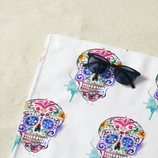 Sugar Skull Wasserfarbe Tattoo Kunstmuster Cool Strandtuch (Beispiel)