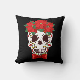 Sugar Skull Weihnachtskissen mit Poinsettias Kissen