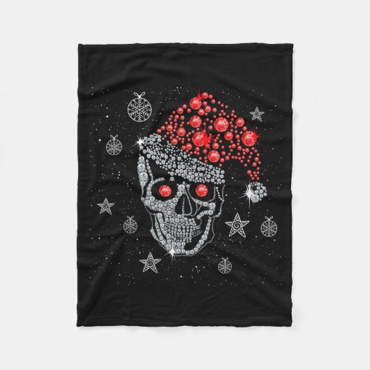 Sugar Skull With Santa Hat Tee Christmas Pajama Xm Fleecedecke (Vorderseite)