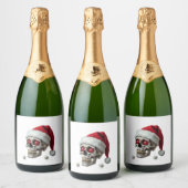 Sugar Skull with Santa Hat Tee Christmas Pajama Xm Schaumweinetikett (Flaschen)