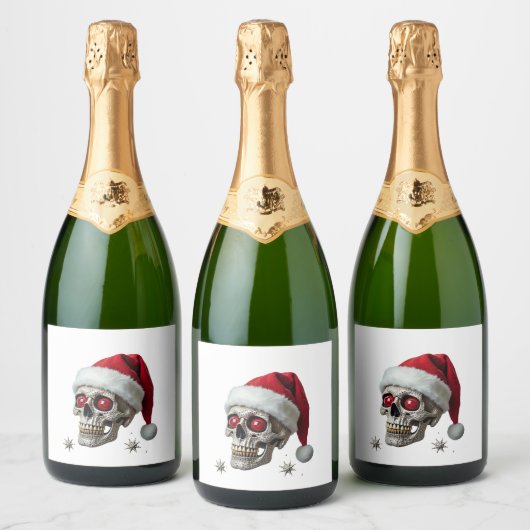Sugar Skull with Santa Hat Tee Christmas Pajama Xm Schaumweinetikett (Flaschen)