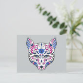 Sugar Skull Wolf Head Blue Lila Postkarte (Stehend Vorderseite)