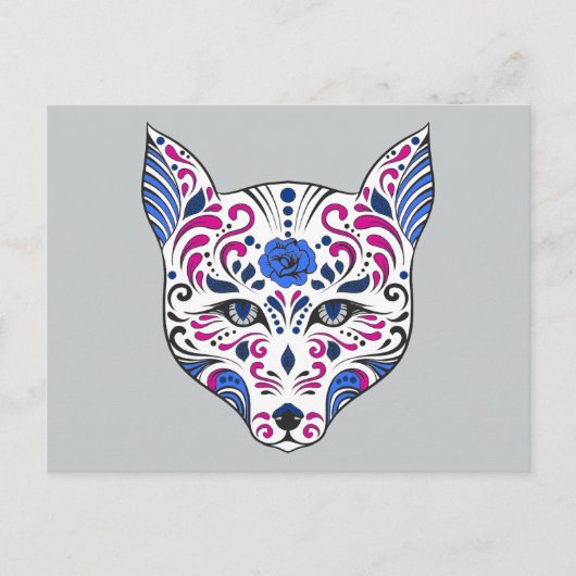 Sugar Skull Wolf Head Blue Lila Postkarte (Vorderseite)