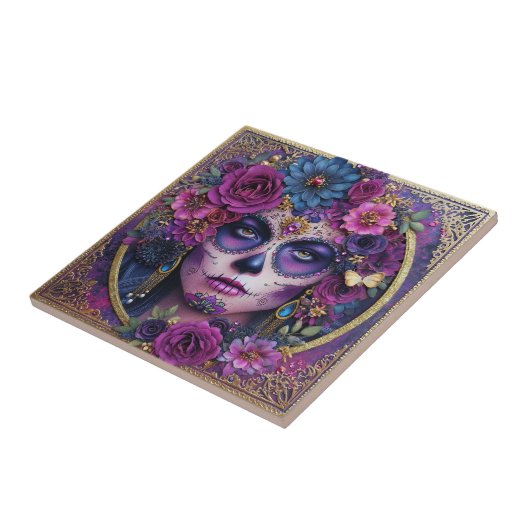 Sugar Skull Woman Day Of The Dead Ceramic Tile Fliese (Seite)