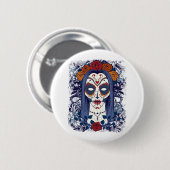Sugar Skull Woman Halloween Tag der Toten Button (Vorne & Hinten)