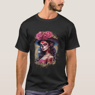 Sugar Skull Women Dia de Muertos La Catrina Tag T-Shirt