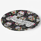 Sugar Skulls and Swirls Rose Black ID725 Pappteller (Schrägansicht)