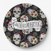 Sugar Skulls and Swirls Rose Black ID725 Pappteller (Vorderseite)