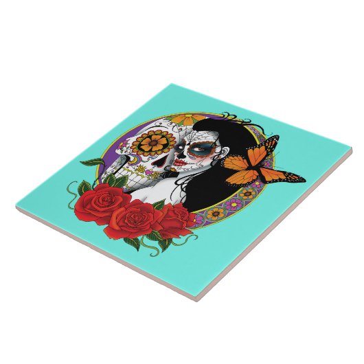 Sugar Skulls Art Nouveau Fliese (Seite)