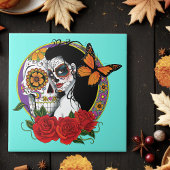 Sugar Skulls Art Nouveau Fliese