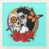Sugar Skulls Art Nouveau Glasuntersetzer (Vorderseite)