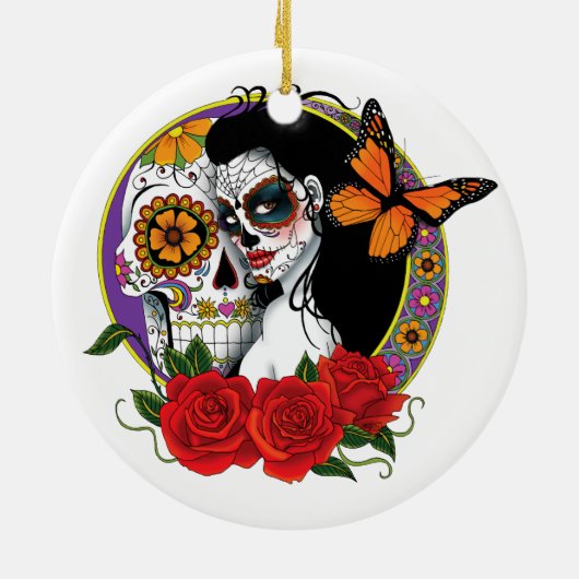 Sugar Skulls Art Nouveau Keramikornament (Hinten)