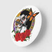 Sugar Skulls Art Nouveau Runde Wanduhr (Winkel)
